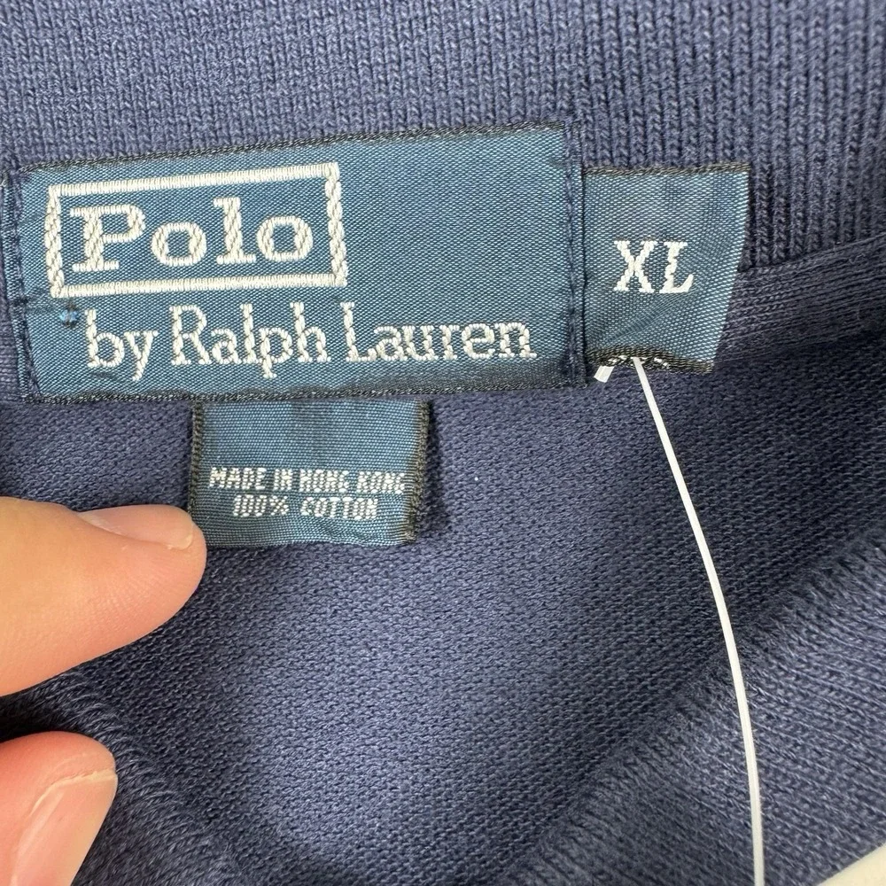 Polo Ralph Lauren Navy Blue Red Pony Mesh Cotton Polo Shirt VTG XL NWT